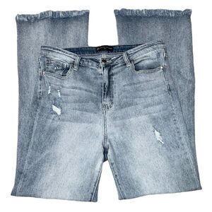 FTF High-Rise Destructed Raw Hem Light Wash Flare Jeans